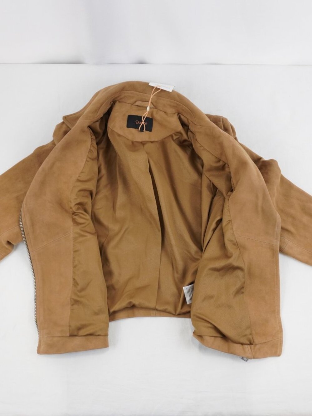 Quince Suede Full-Zip Biker Jacket In Pecan Brown - Women's Size Small - NWT - Picture 3 of 8